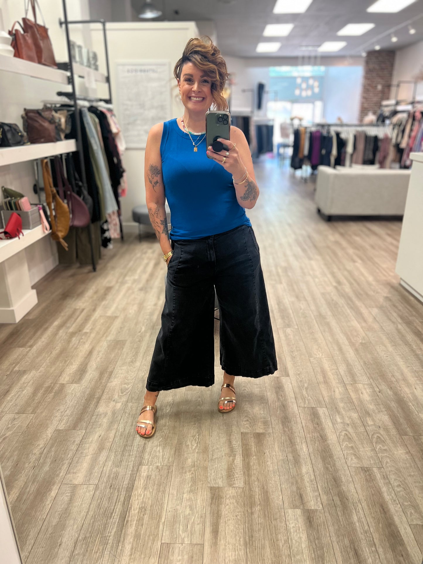 Ribbed Round Neck Tank Top in Classic Blue