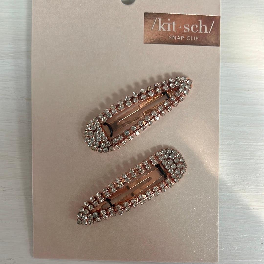 Kitsch Mini Rhinestone Snap Clips-Rose Gold