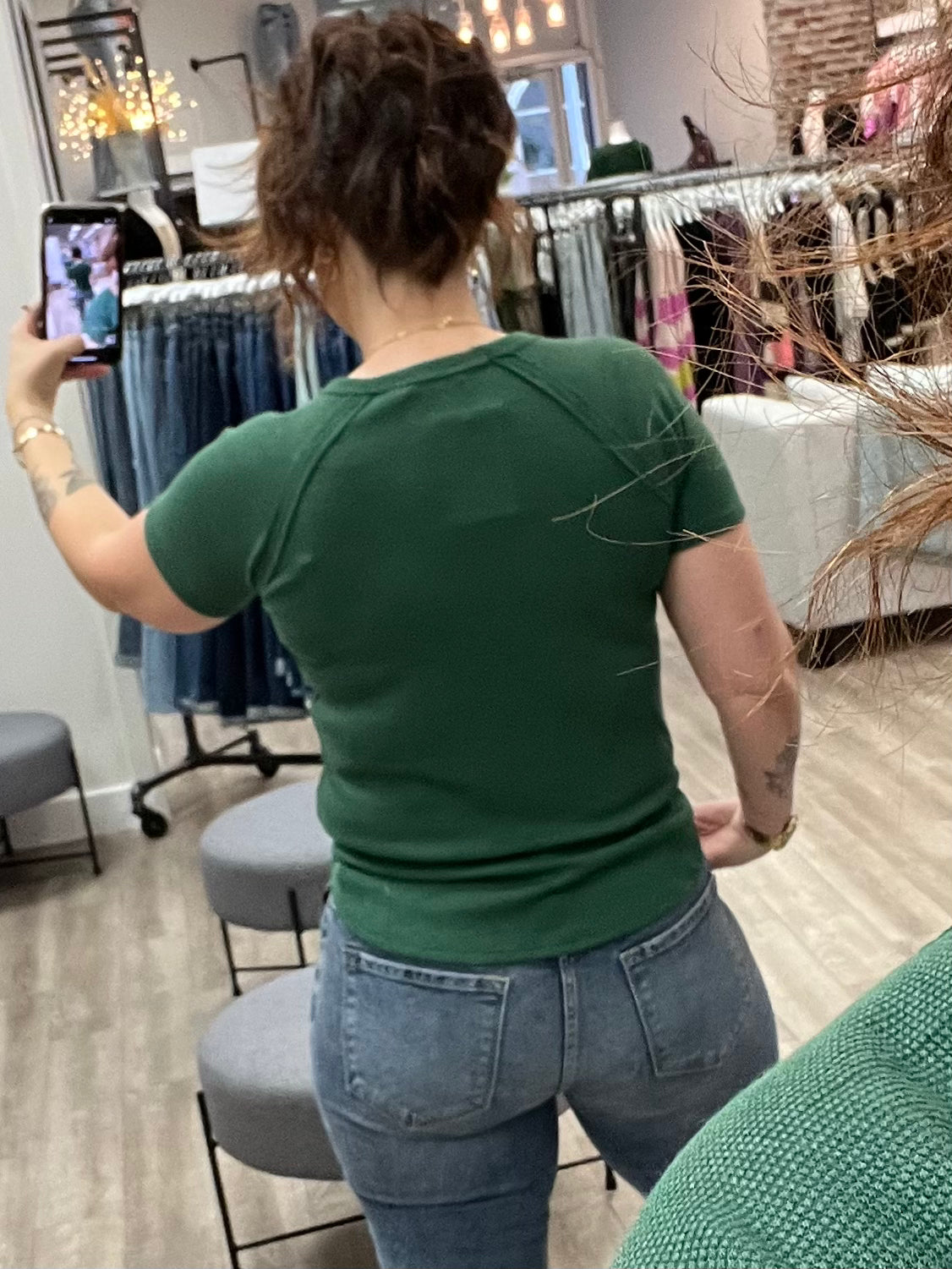 Baby Waffle Short Sleeve Top in Dark Green