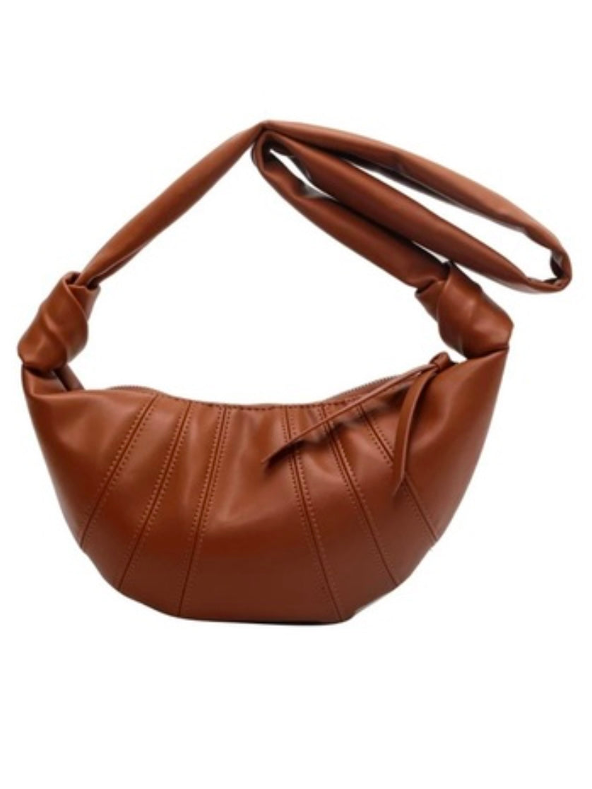 Vegan Leather Croissant Crossbody Shoulder Bag in Black and Camel