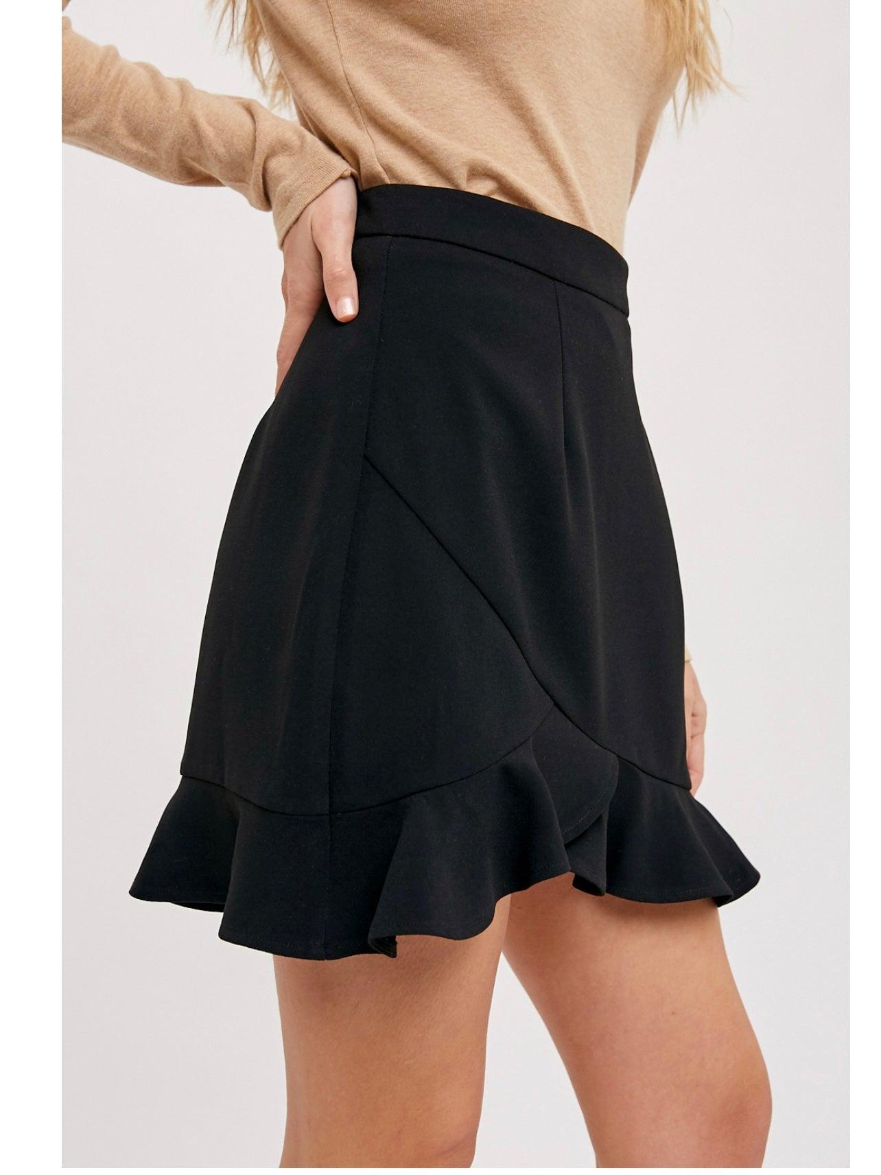 Ruffle Hem Mini Skirt in Black