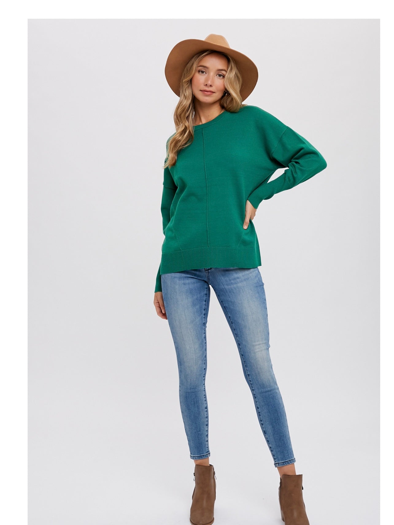 Classic Crew Neck Dolman Pullover in Forest