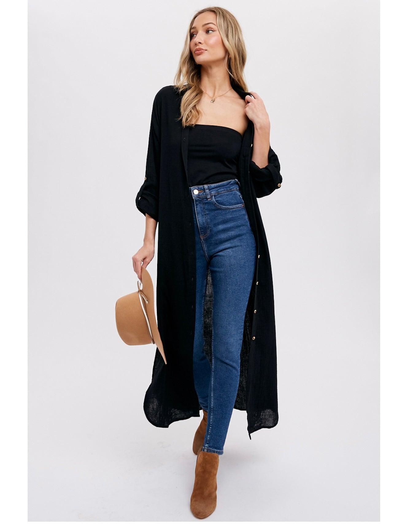 Button Up Maxi Shirt or Dress in Black