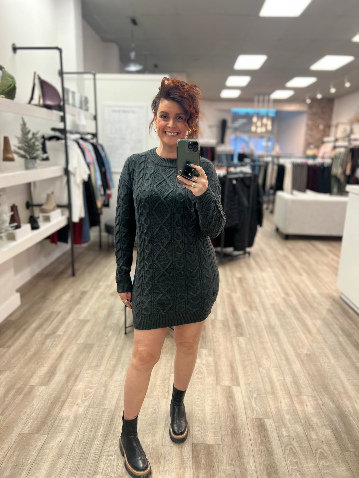 Galilea Long Sleeve Cable Knit Sweater Dress in Ash Grey