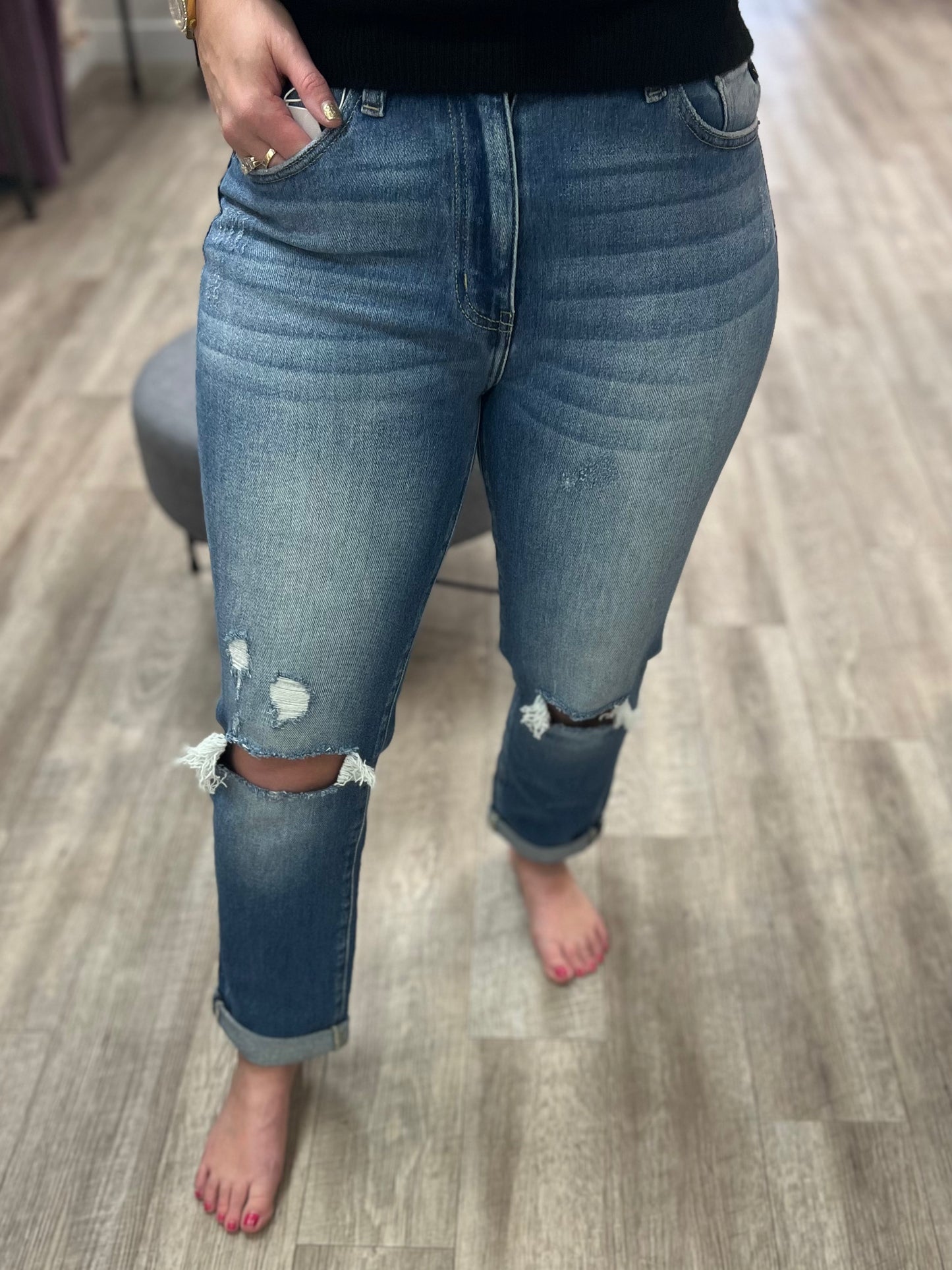 Kancan Raven High Rise Cuffed Slim Straight
