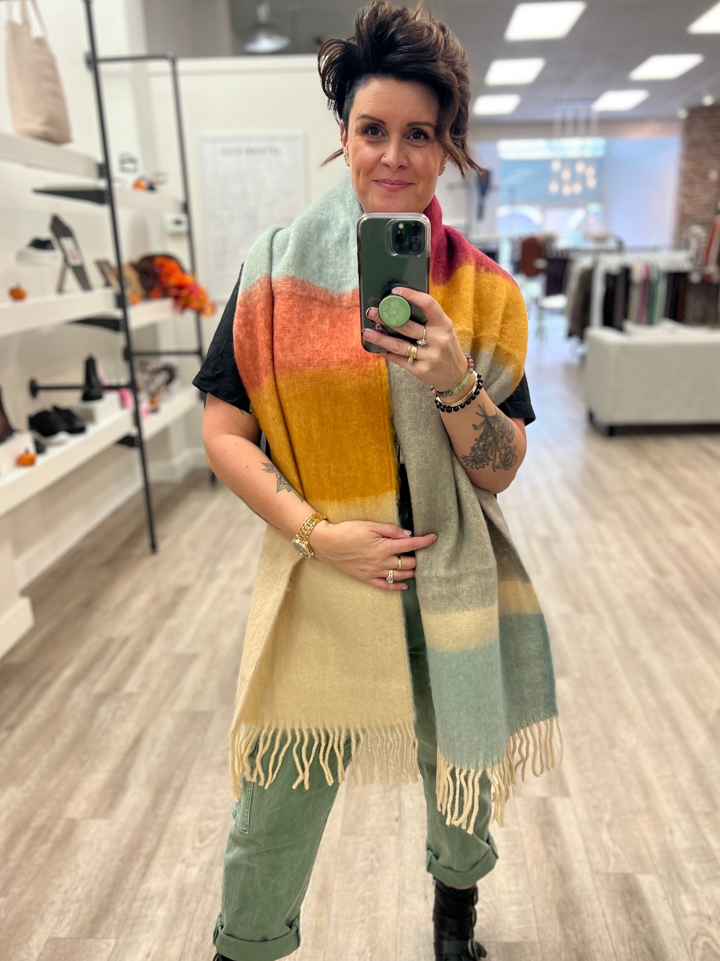 Colour Block Soft Faux Mohair Scarf