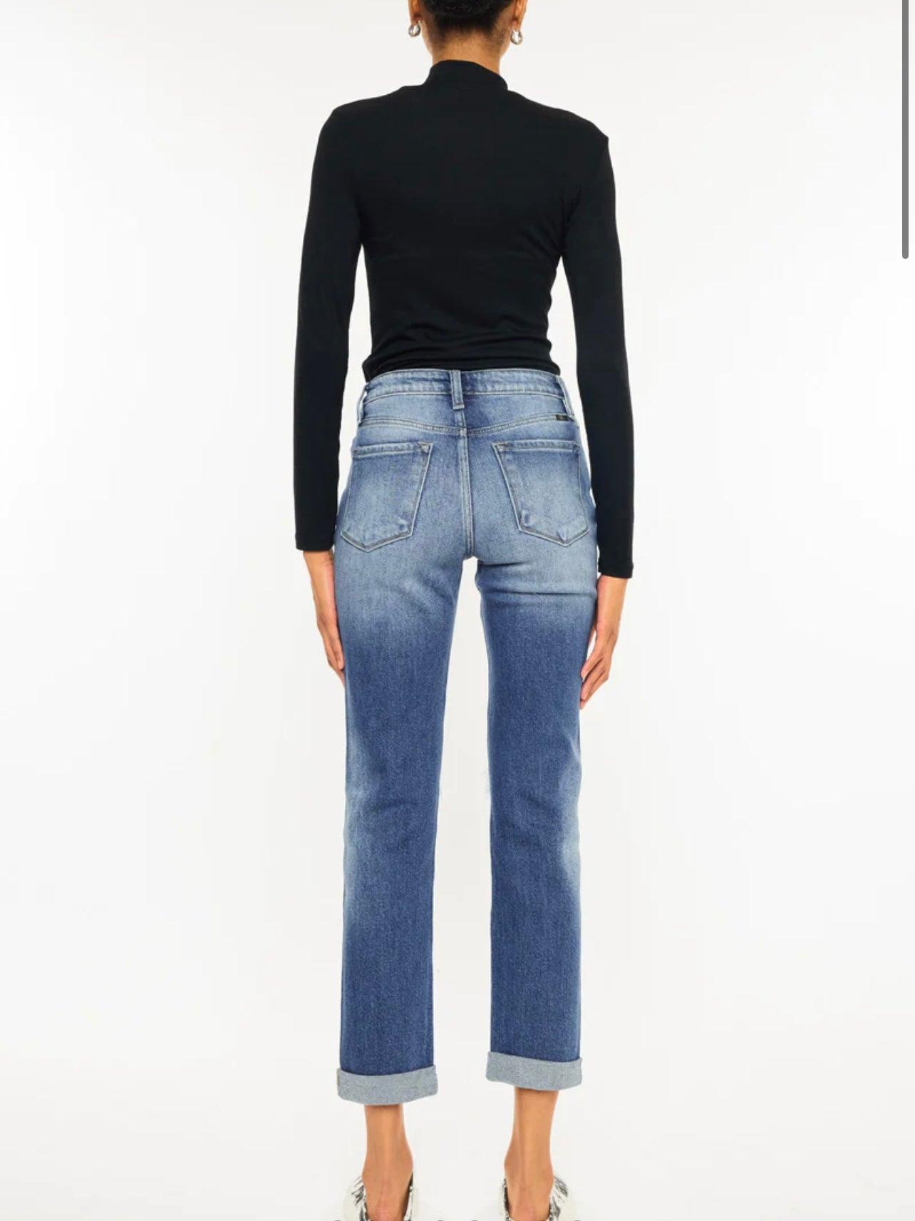 Kancan Raven High Rise Cuffed Slim Straight