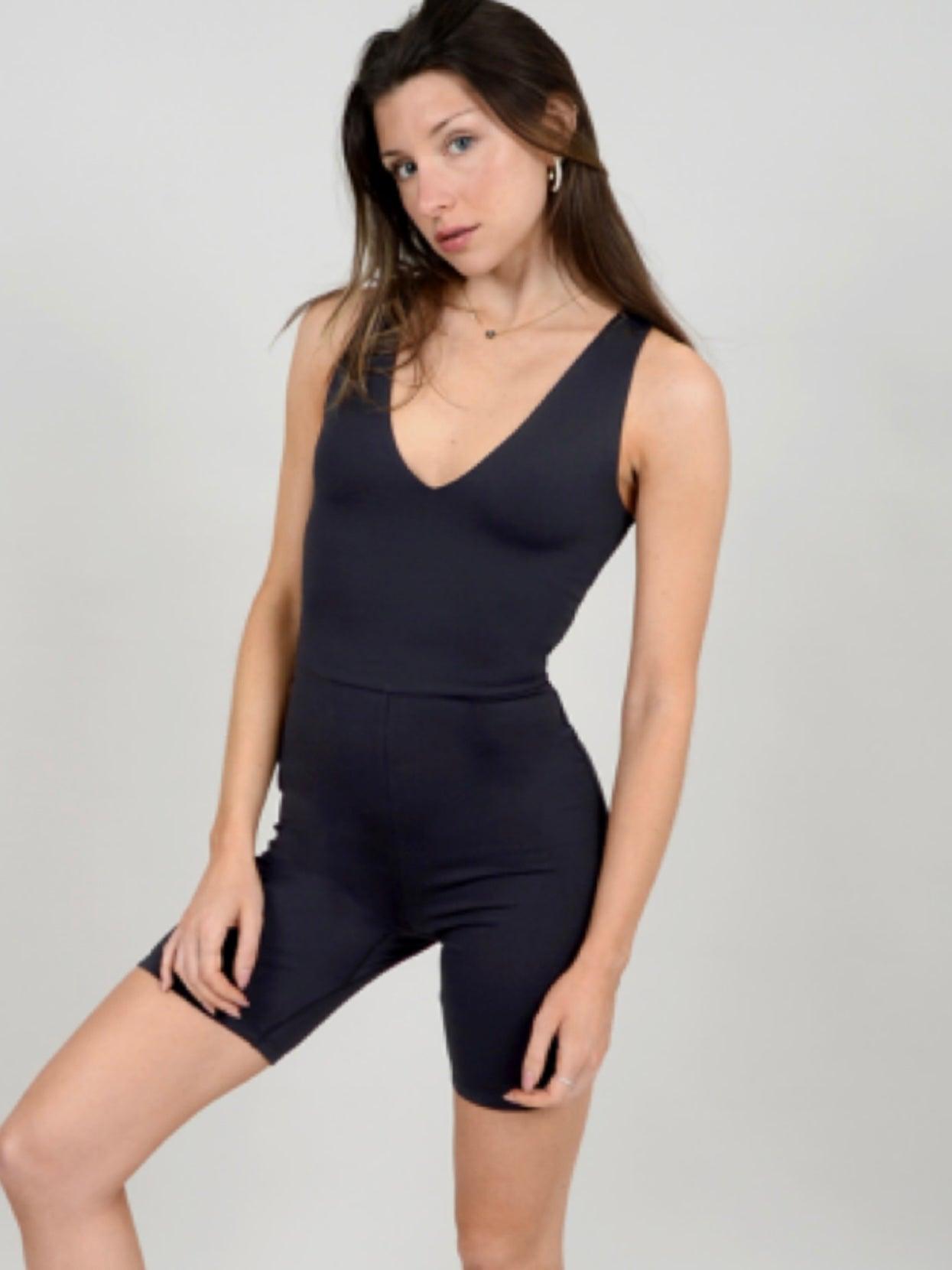 Valentina V-Neck Romper in Black