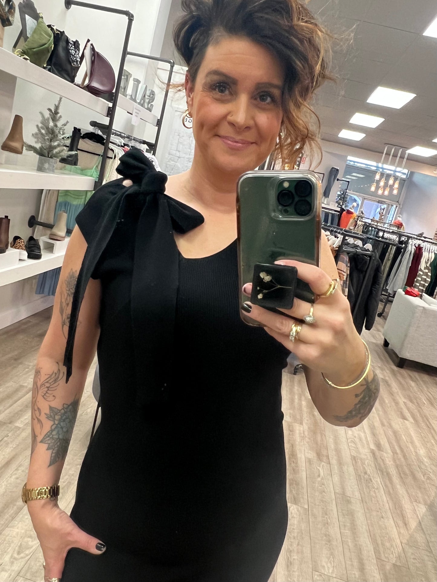 Front Tie Sleeveless Knit Midi Dress in Black