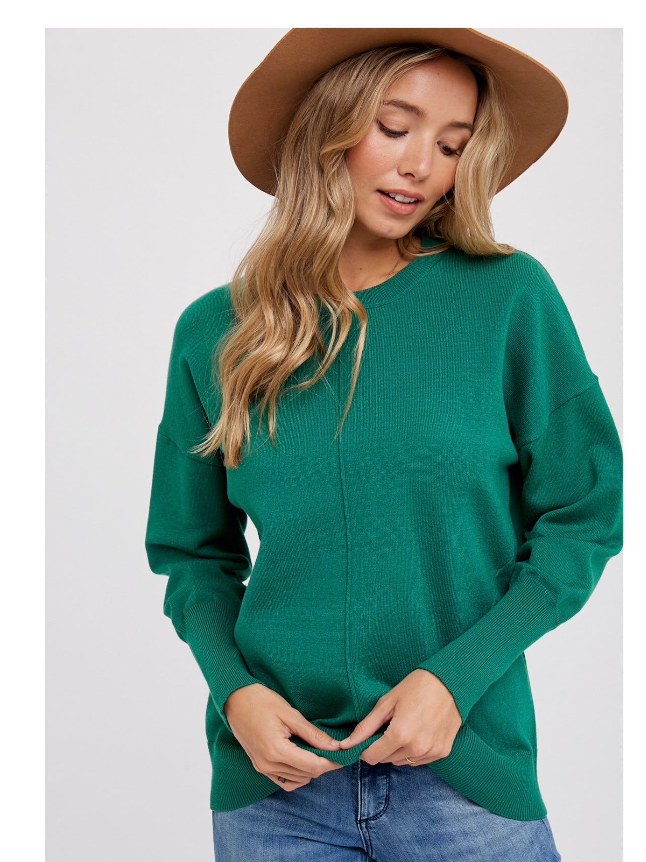 Classic Crew Neck Dolman Pullover in Forest