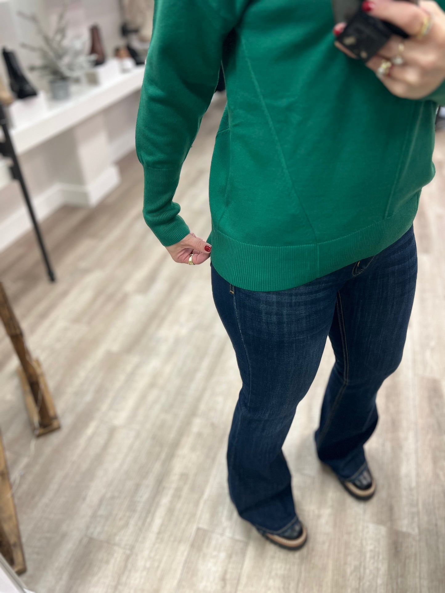 Classic Crew Neck Dolman Pullover in Forest