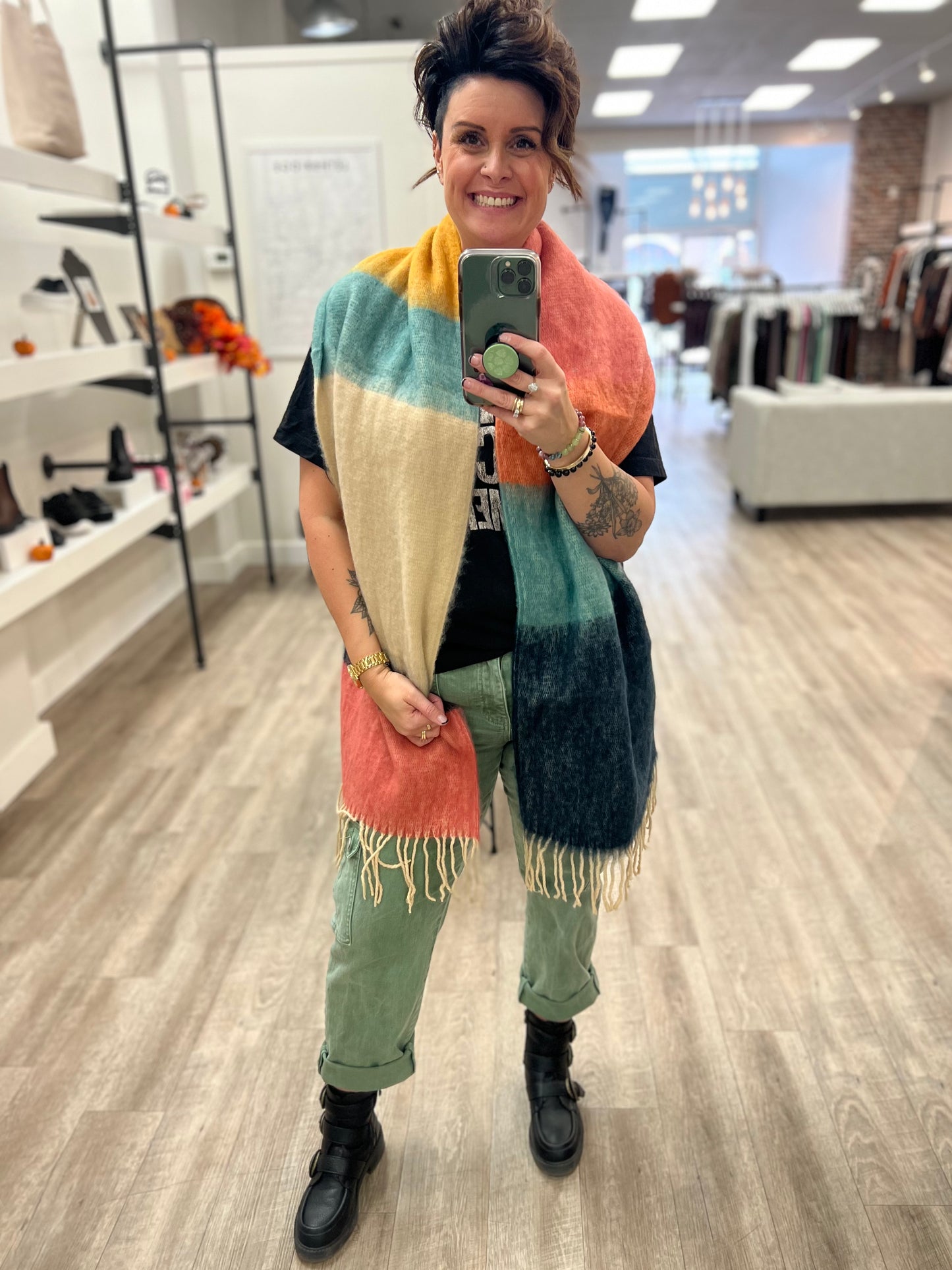 Colour Block Soft Faux Mohair Scarf