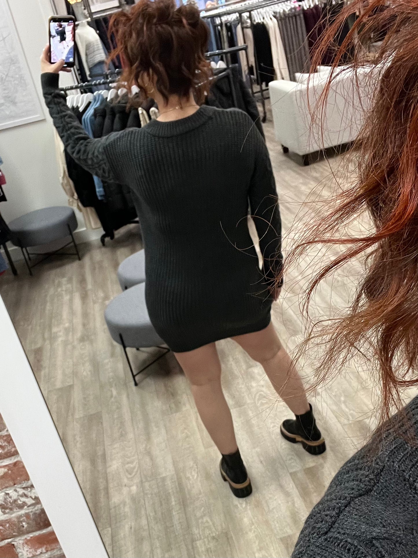 Galilea Long Sleeve Cable Knit Sweater Dress in Ash Grey