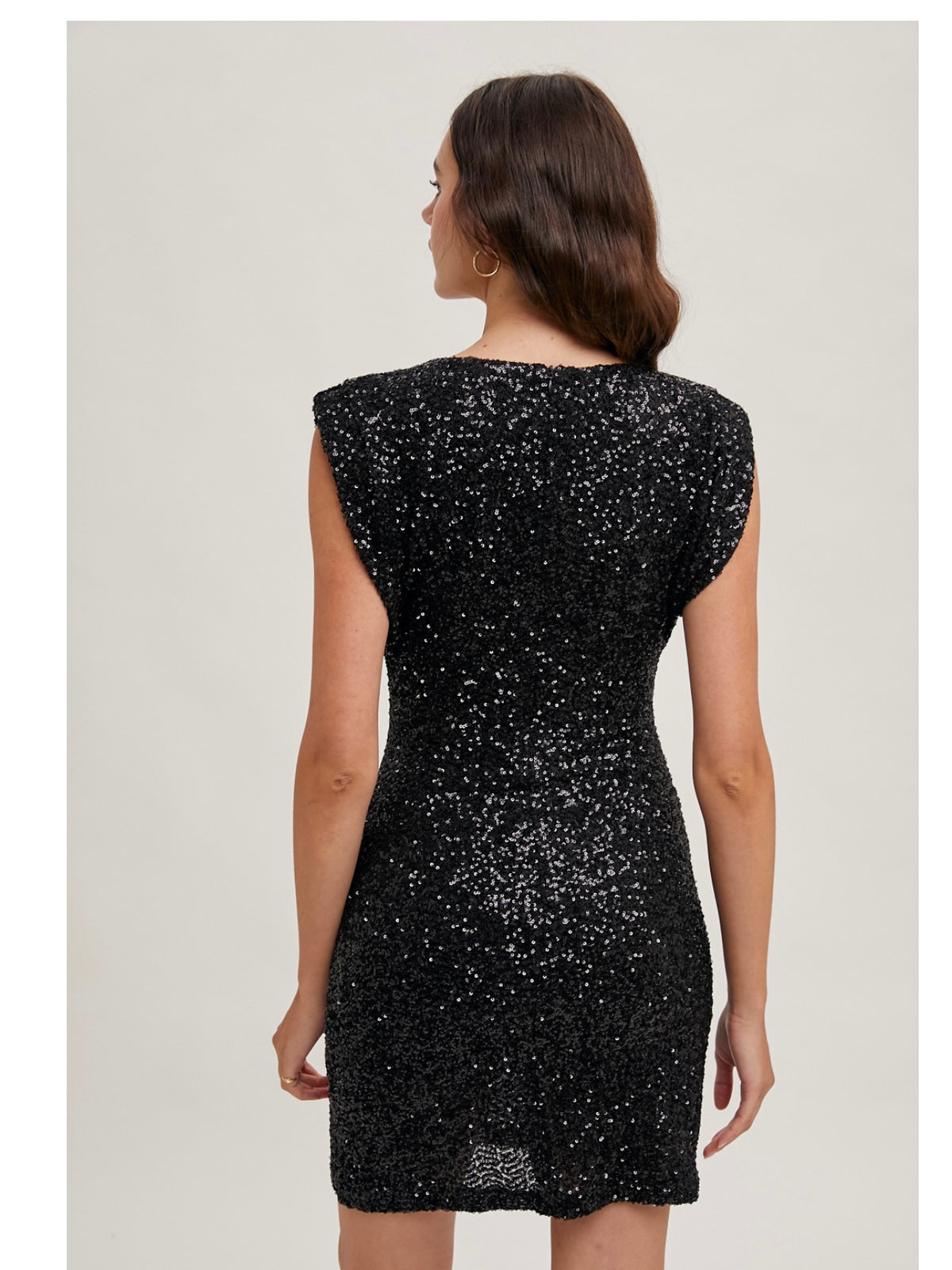 Sleeveless Padded Shoulder Sequin in Black