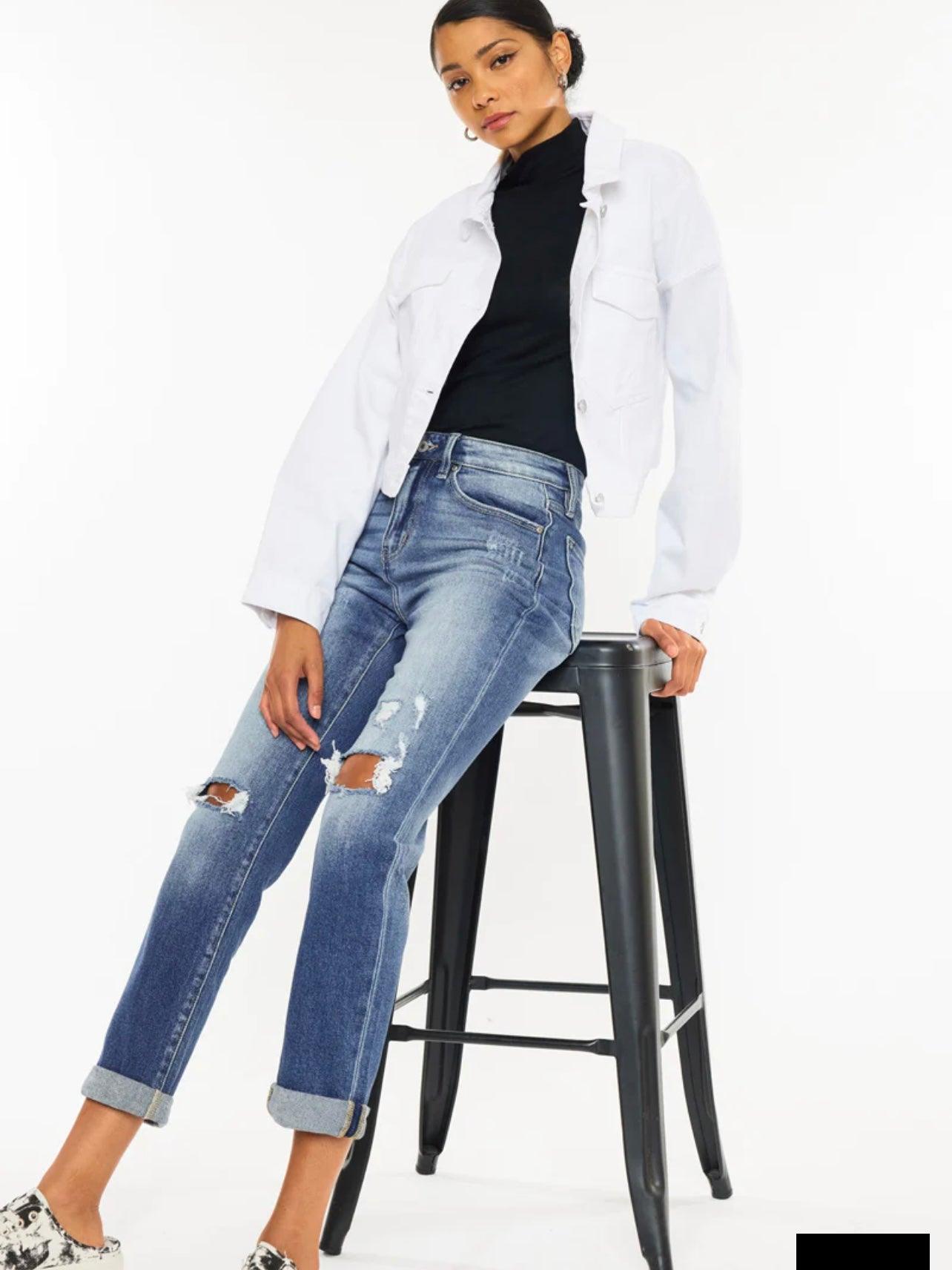 Kancan Raven High Rise Cuffed Slim Straight