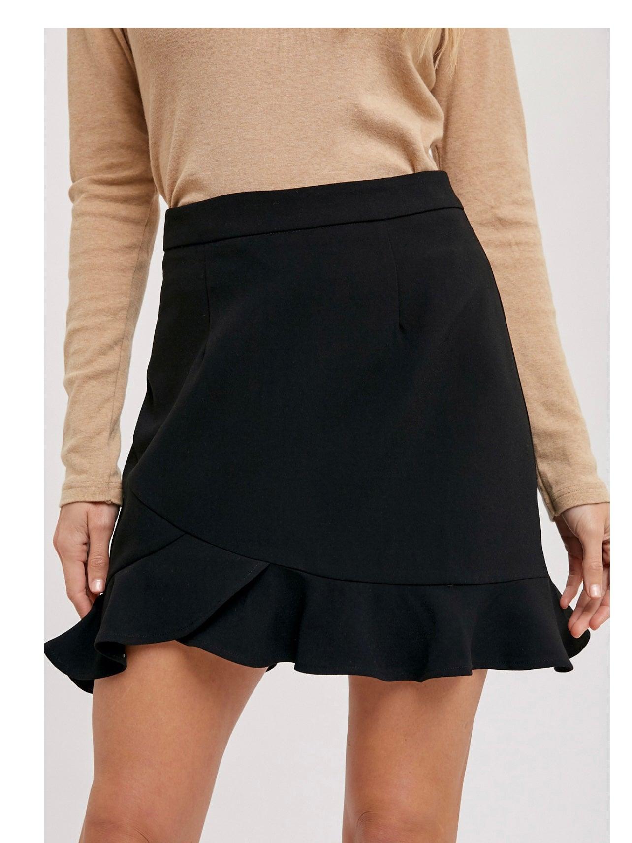 Ruffle Hem Mini Skirt in Black