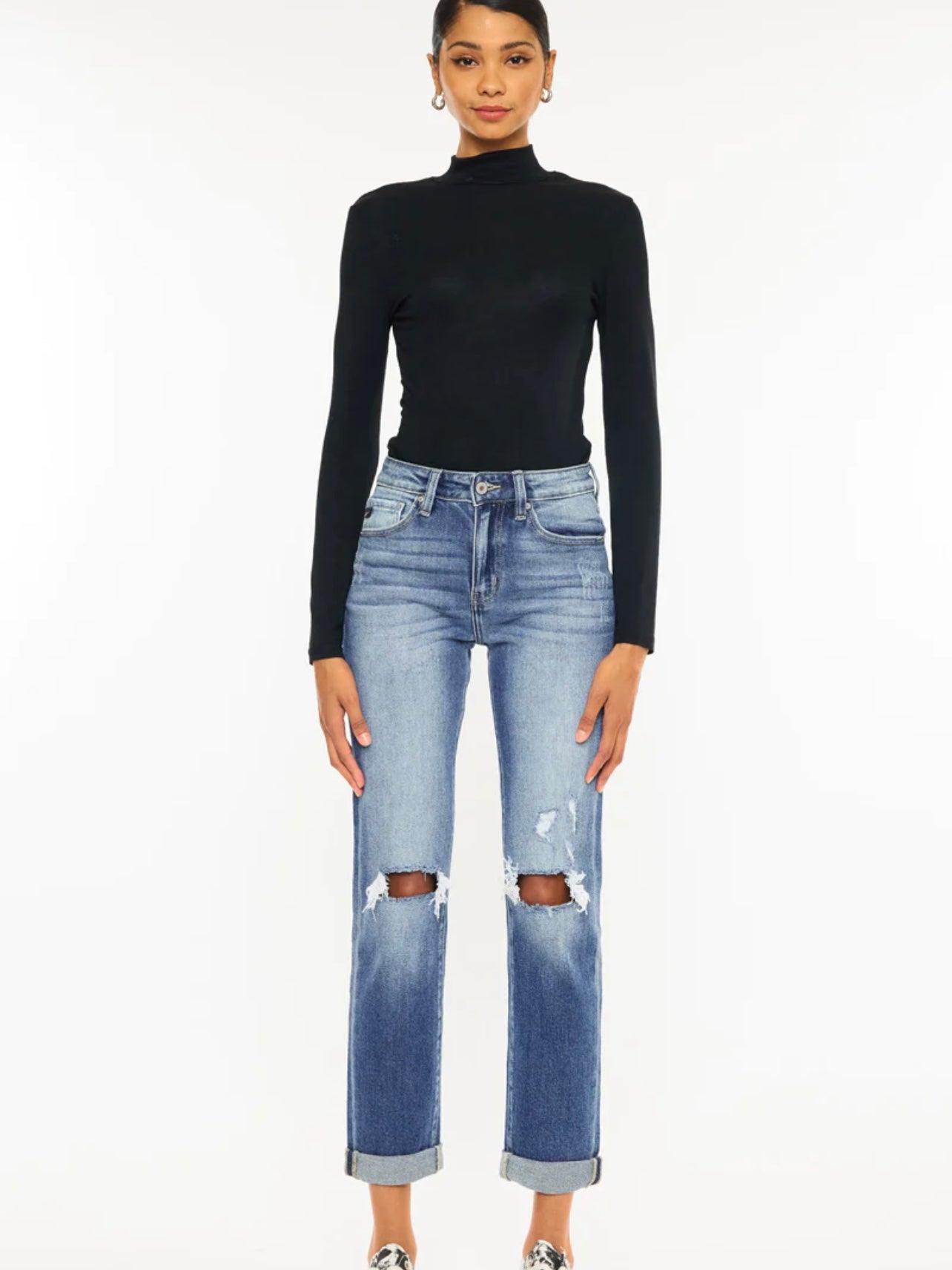 Kancan Raven High Rise Cuffed Slim Straight