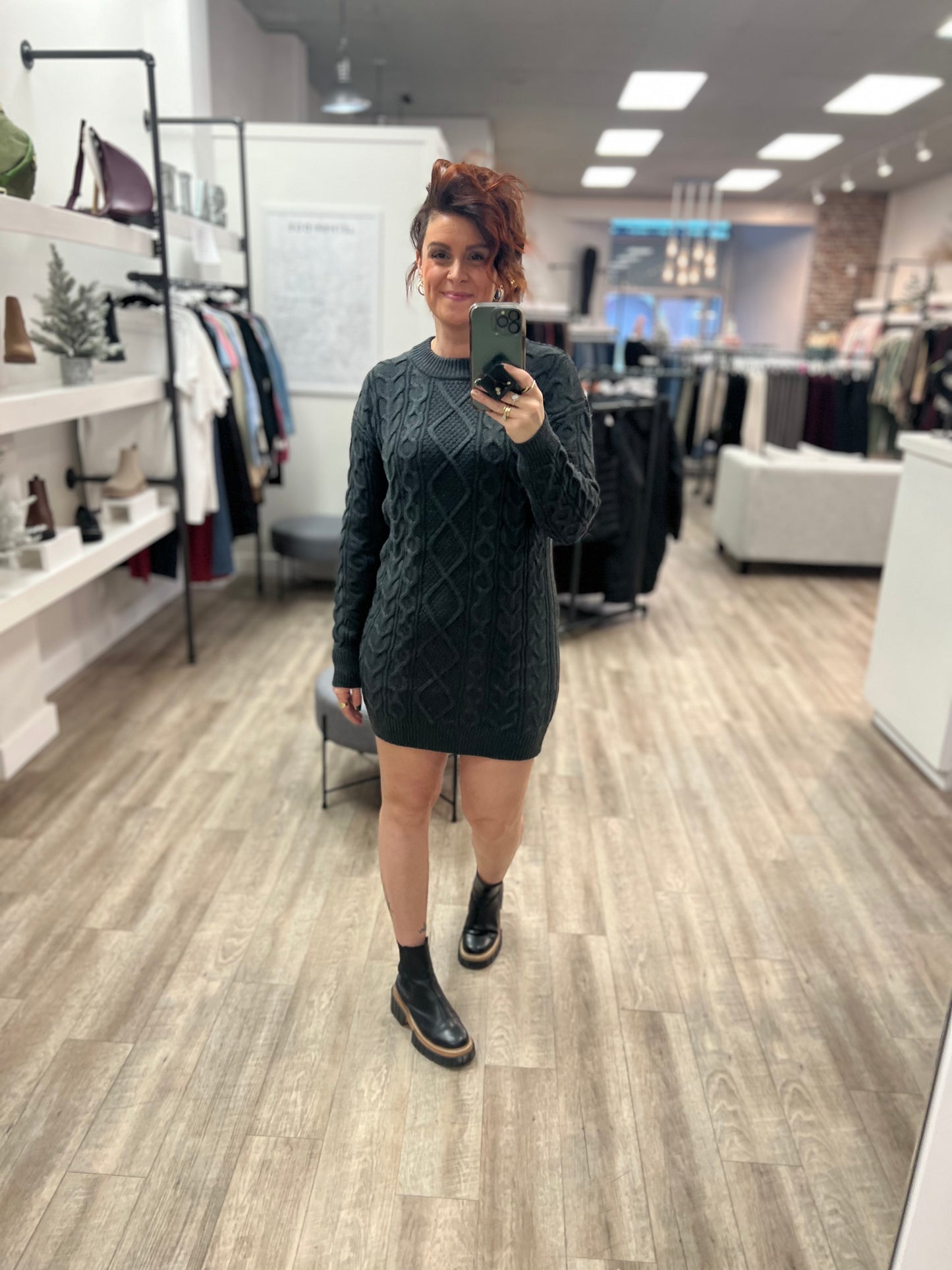 Galilea Long Sleeve Cable Knit Sweater Dress in Ash Grey