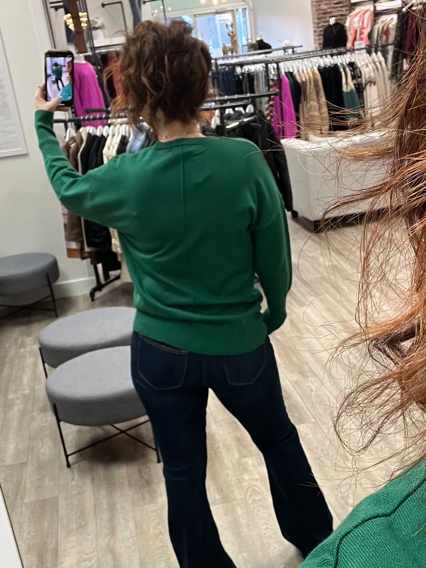 Classic Crew Neck Dolman Pullover in Forest