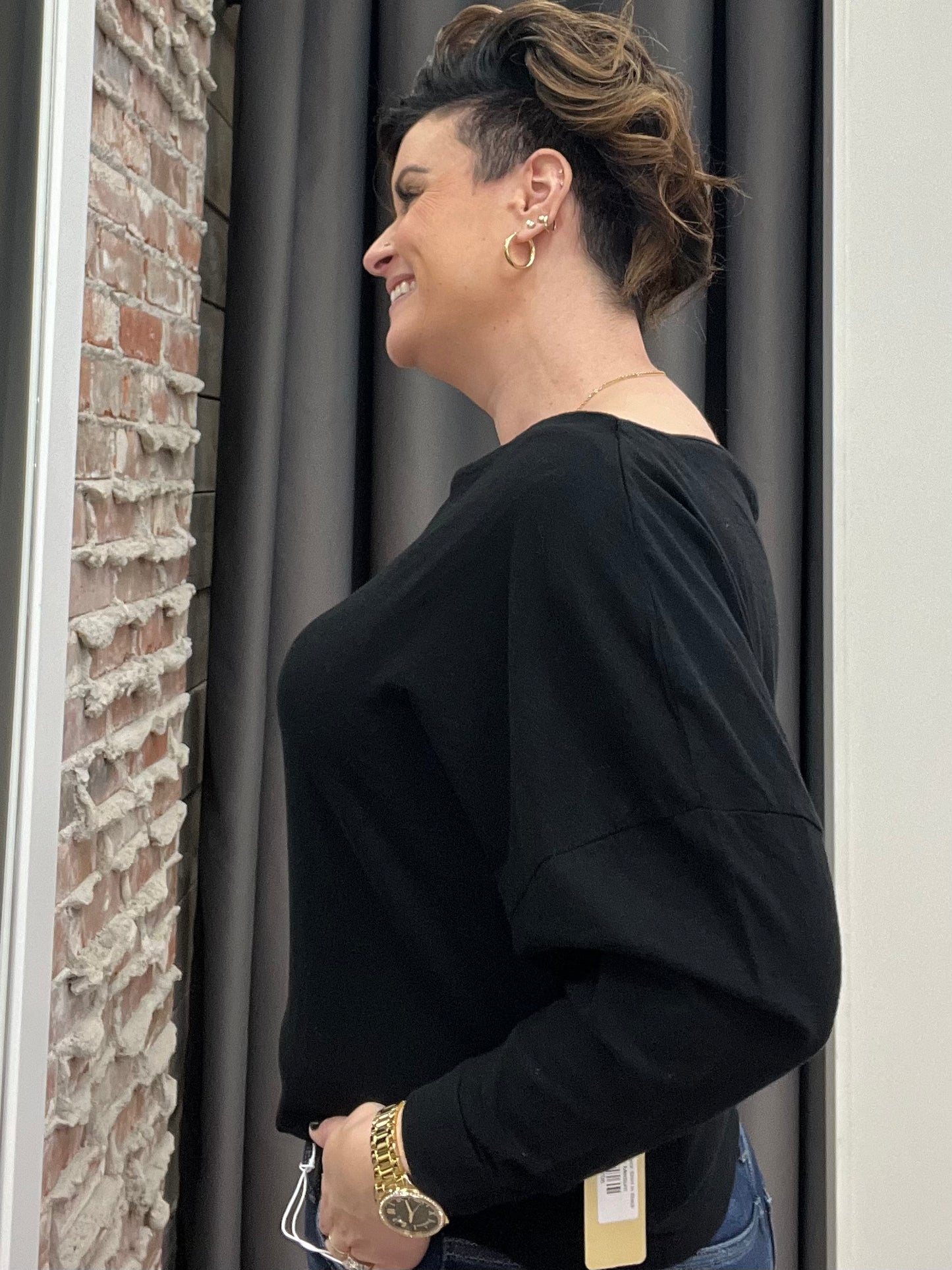 Briane Boat Neck Shirt in Black
