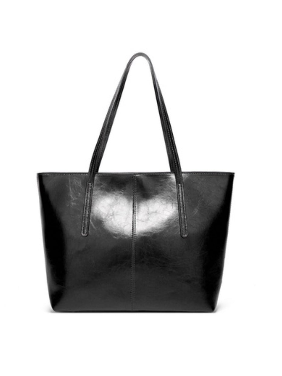 Vegan Leather Large Capacity Classic Tote Bag in Black and Camel