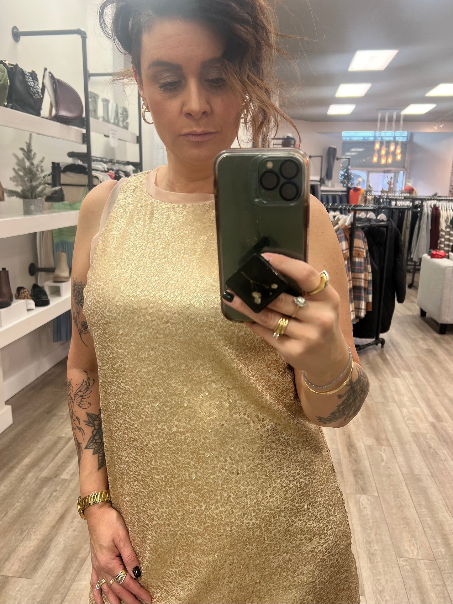 Sequin Holiday Dress in Gold