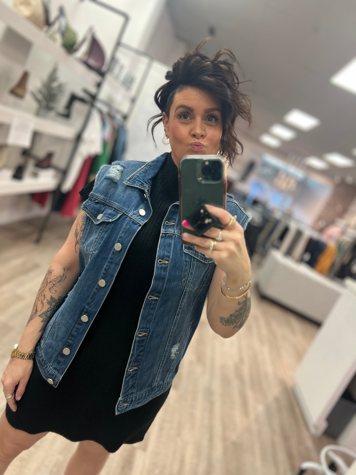 Oversized Denim Vest in Dark