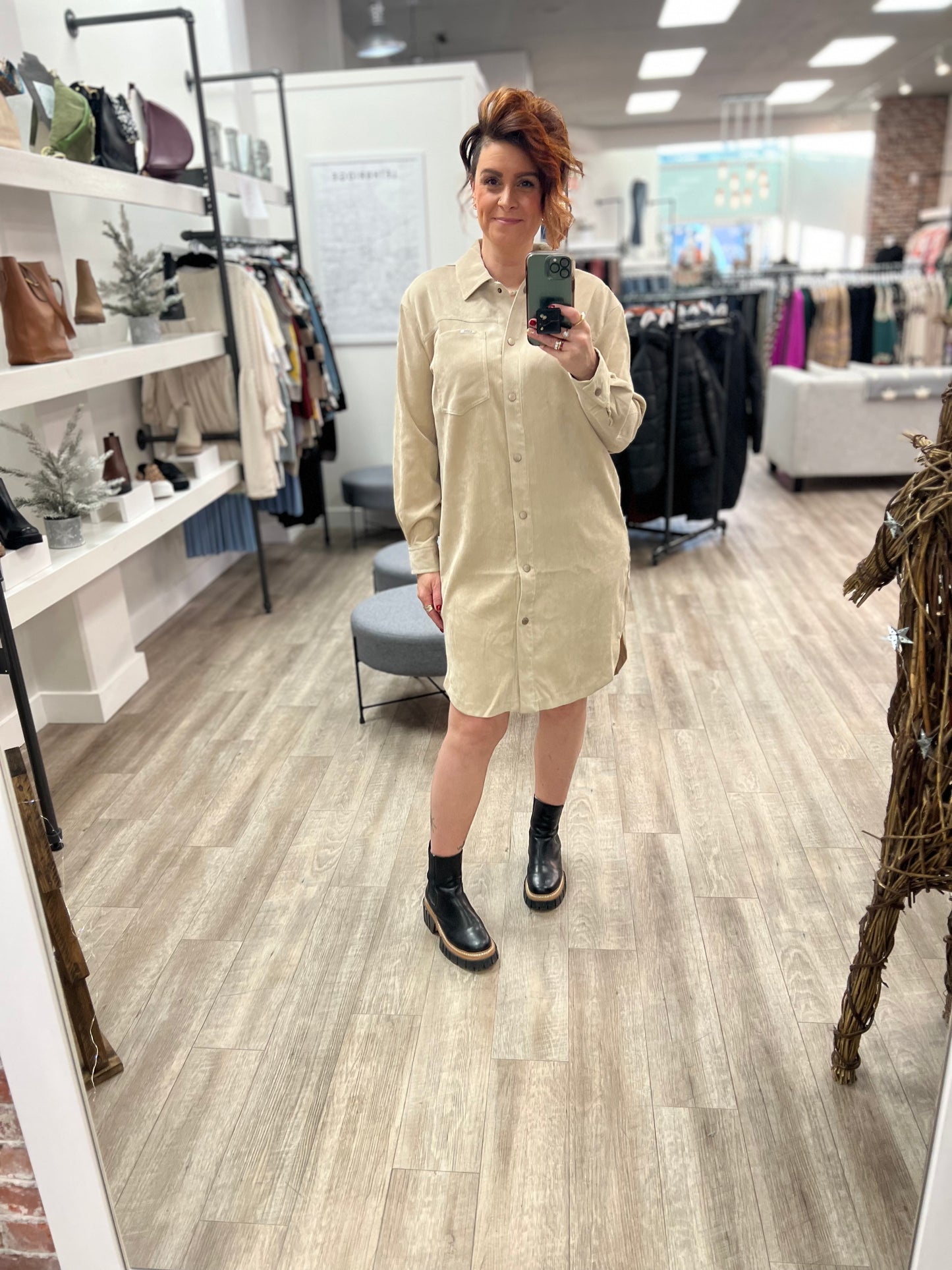 Corduroy Belted Dress in Doeskin