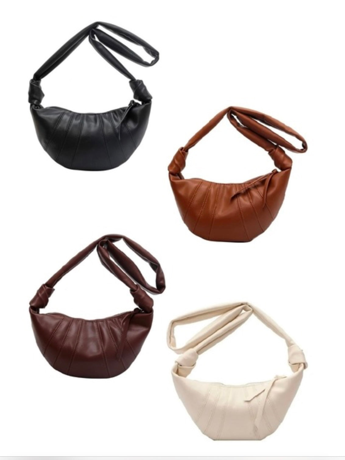 Vegan Leather Croissant Crossbody Shoulder Bag in Black and Camel