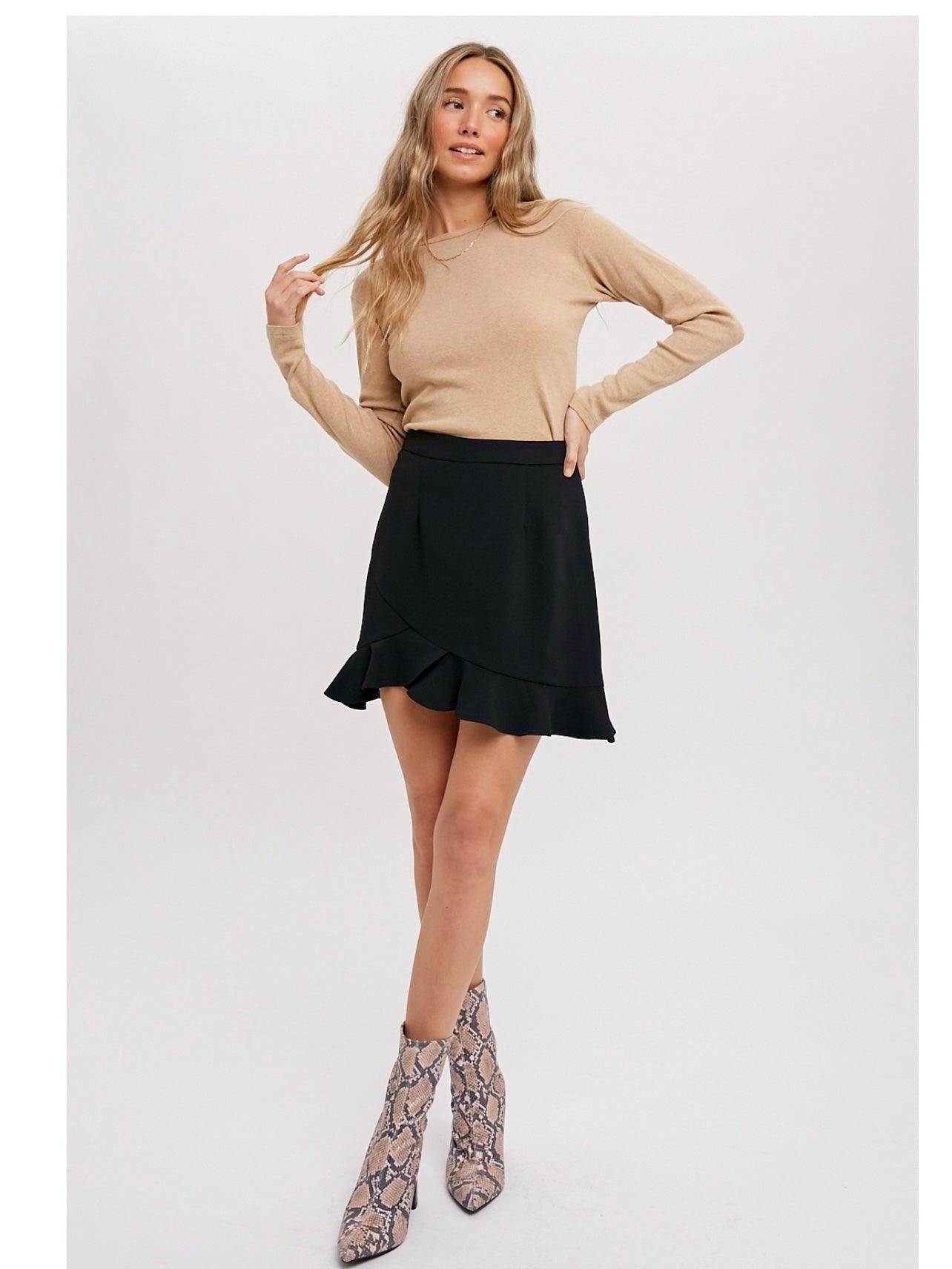 Ruffle Hem Mini Skirt in Black