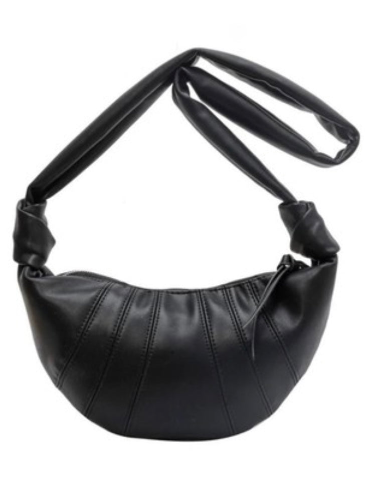 Vegan Leather Croissant Crossbody Shoulder Bag in Black and Camel