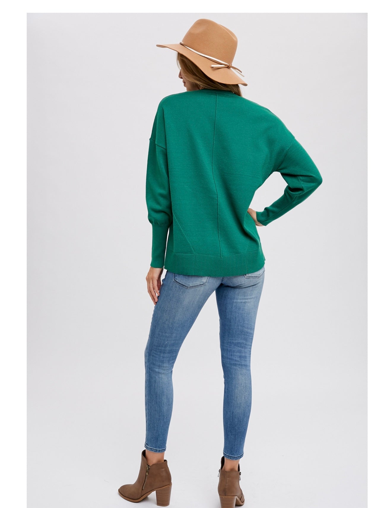 Classic Crew Neck Dolman Pullover in Forest