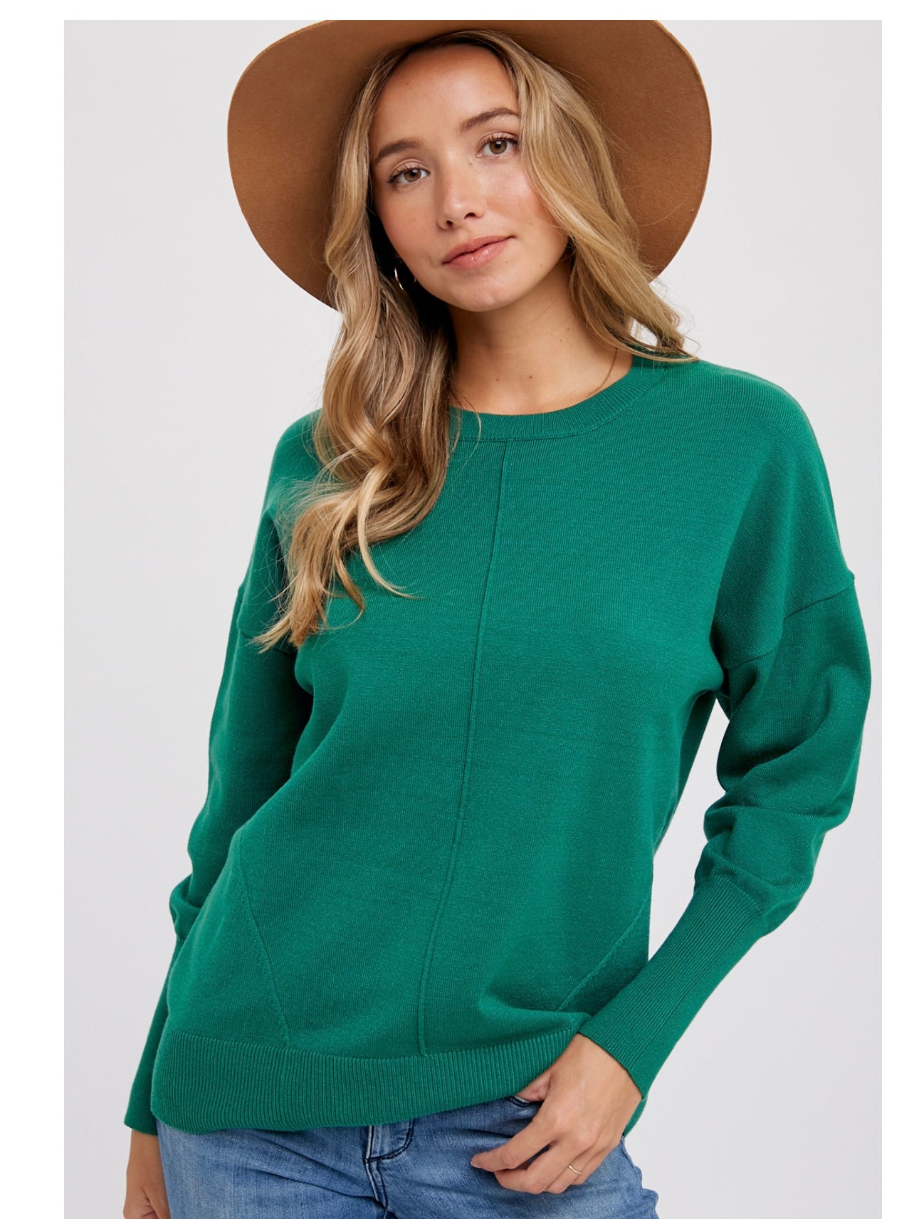 Classic Crew Neck Dolman Pullover in Forest