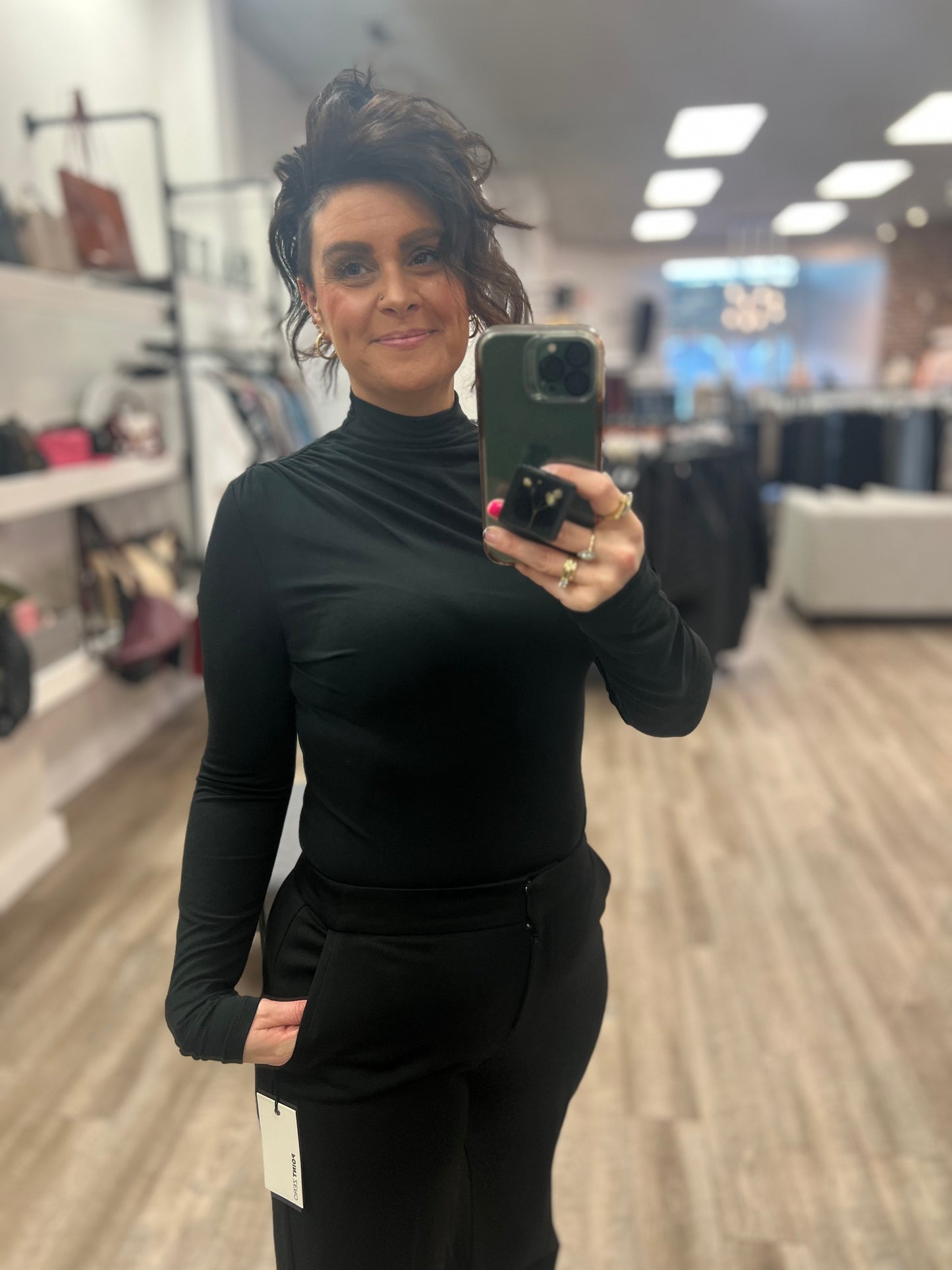 Mock Neck Long Sleeve Shirt in Black