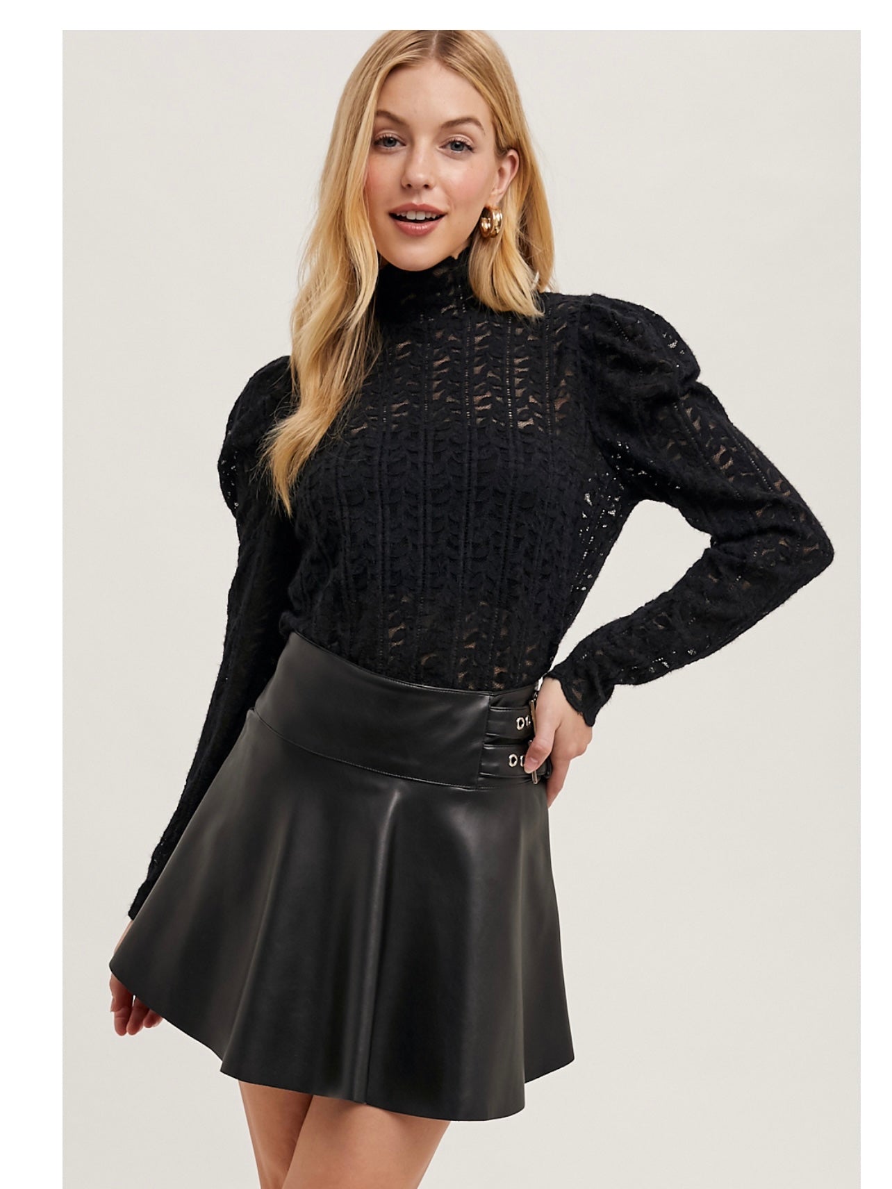 Mock Neck Sheer Elegant Lace Blouse in Black