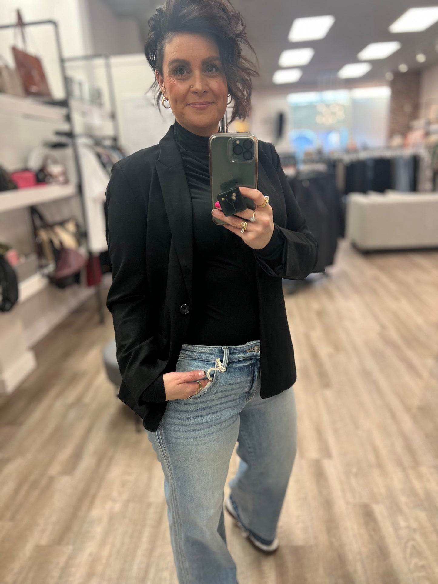 One Button Ponte Blazer in Black