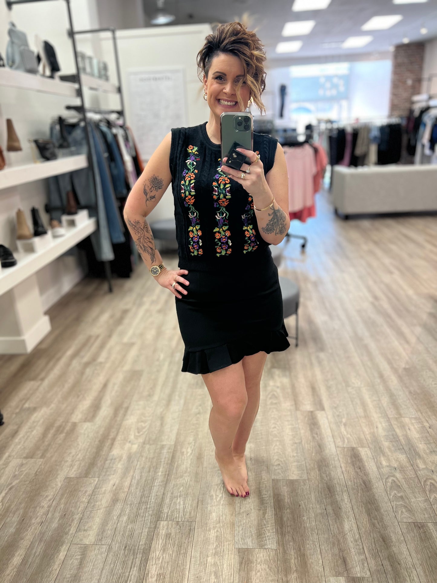 Ruffle Hem Mini Skirt in Black