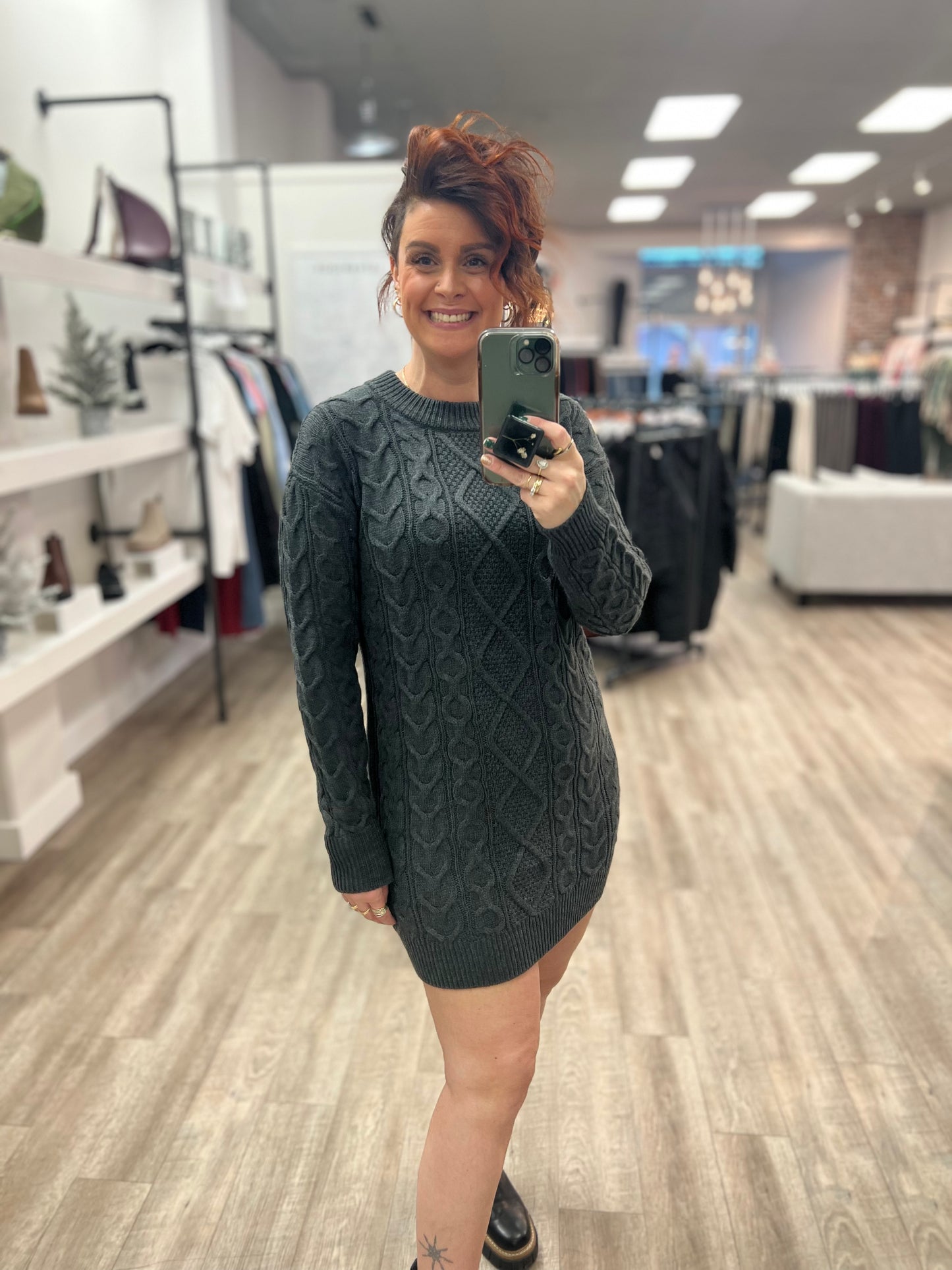 Galilea Long Sleeve Cable Knit Sweater Dress in Ash Grey