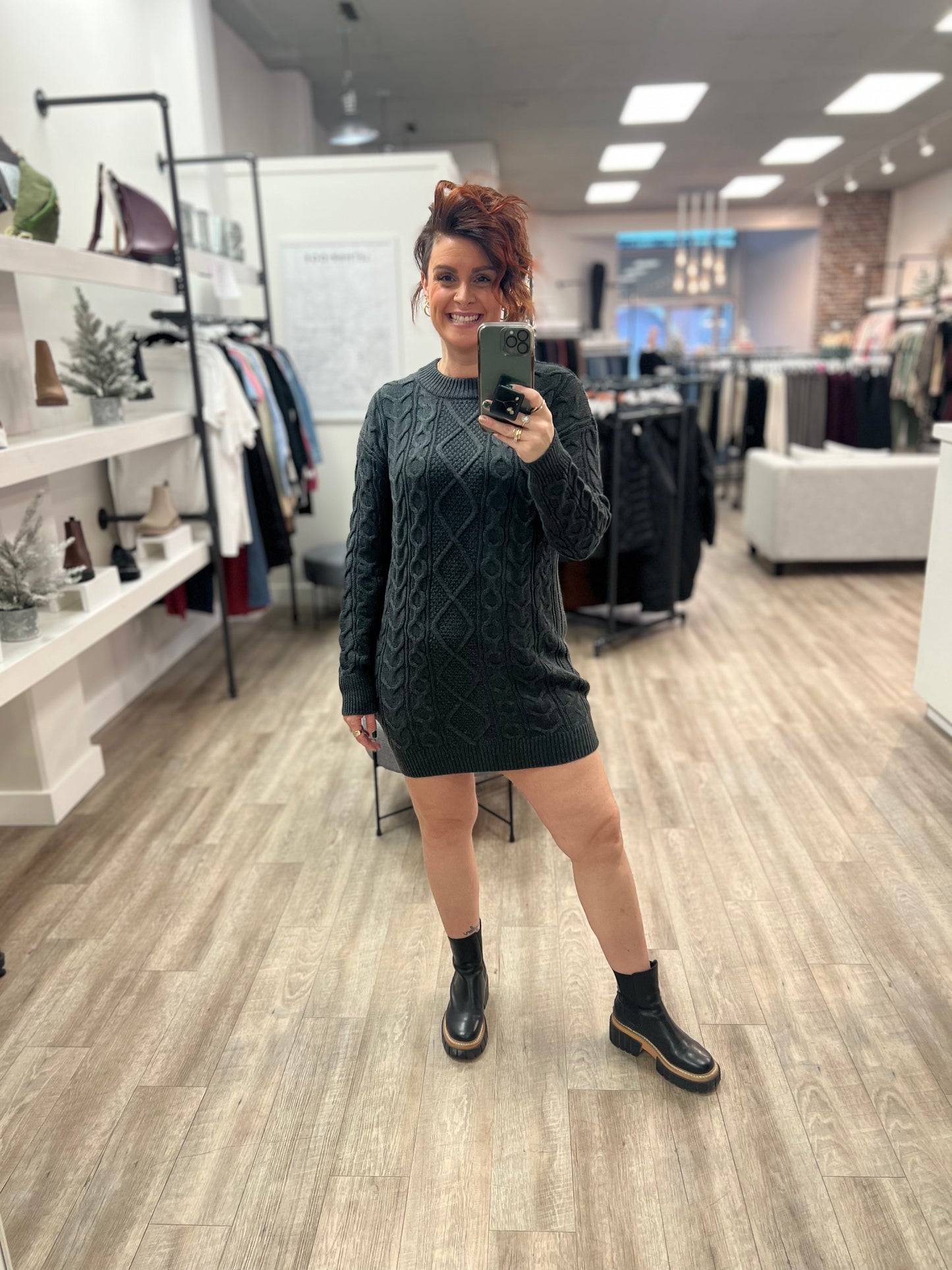 Galilea Long Sleeve Cable Knit Sweater Dress in Ash Grey