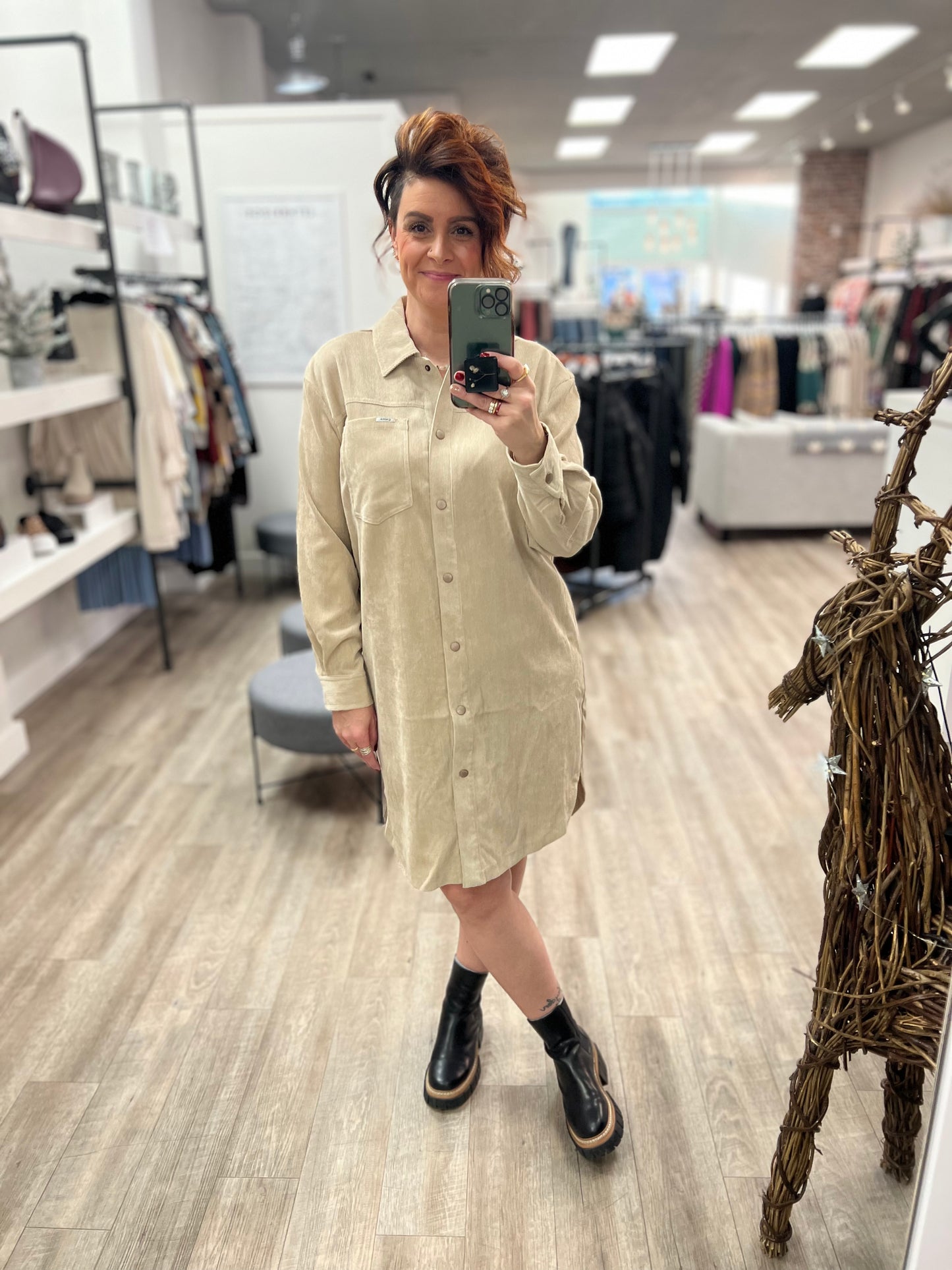 Corduroy Belted Dress in Doeskin
