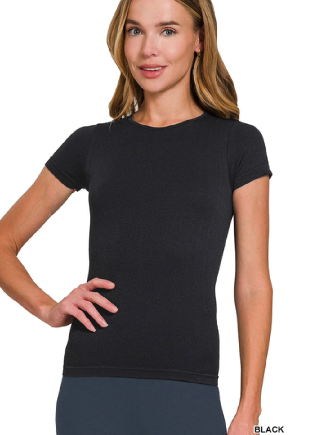 Seamless Crew Neck Tee in Black