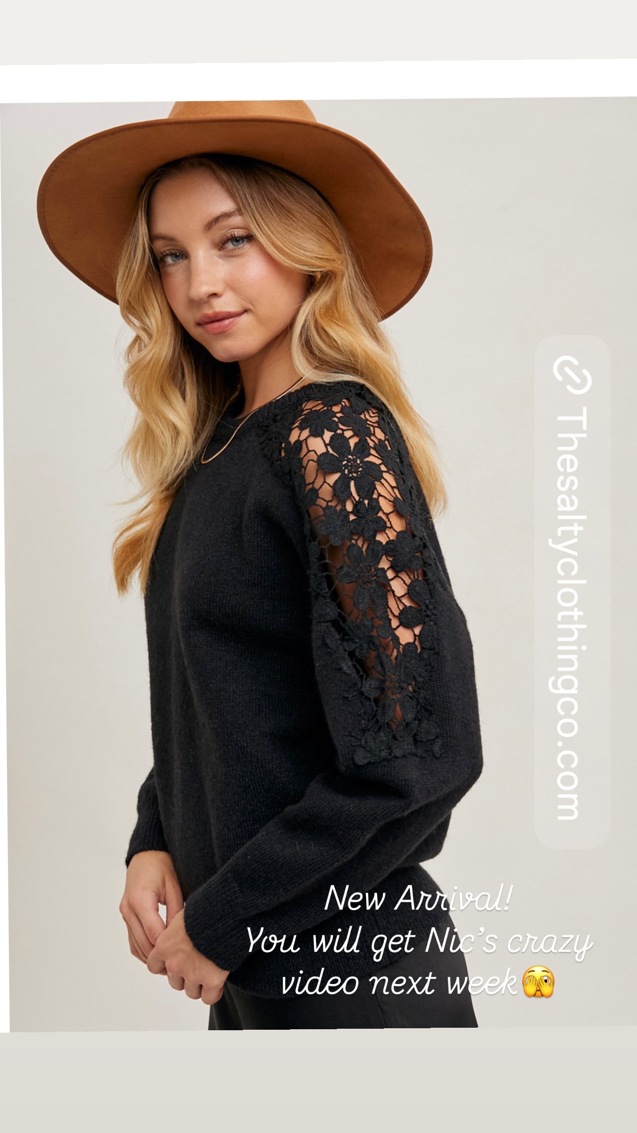 Crochet Contrast Knit Sweater in Black