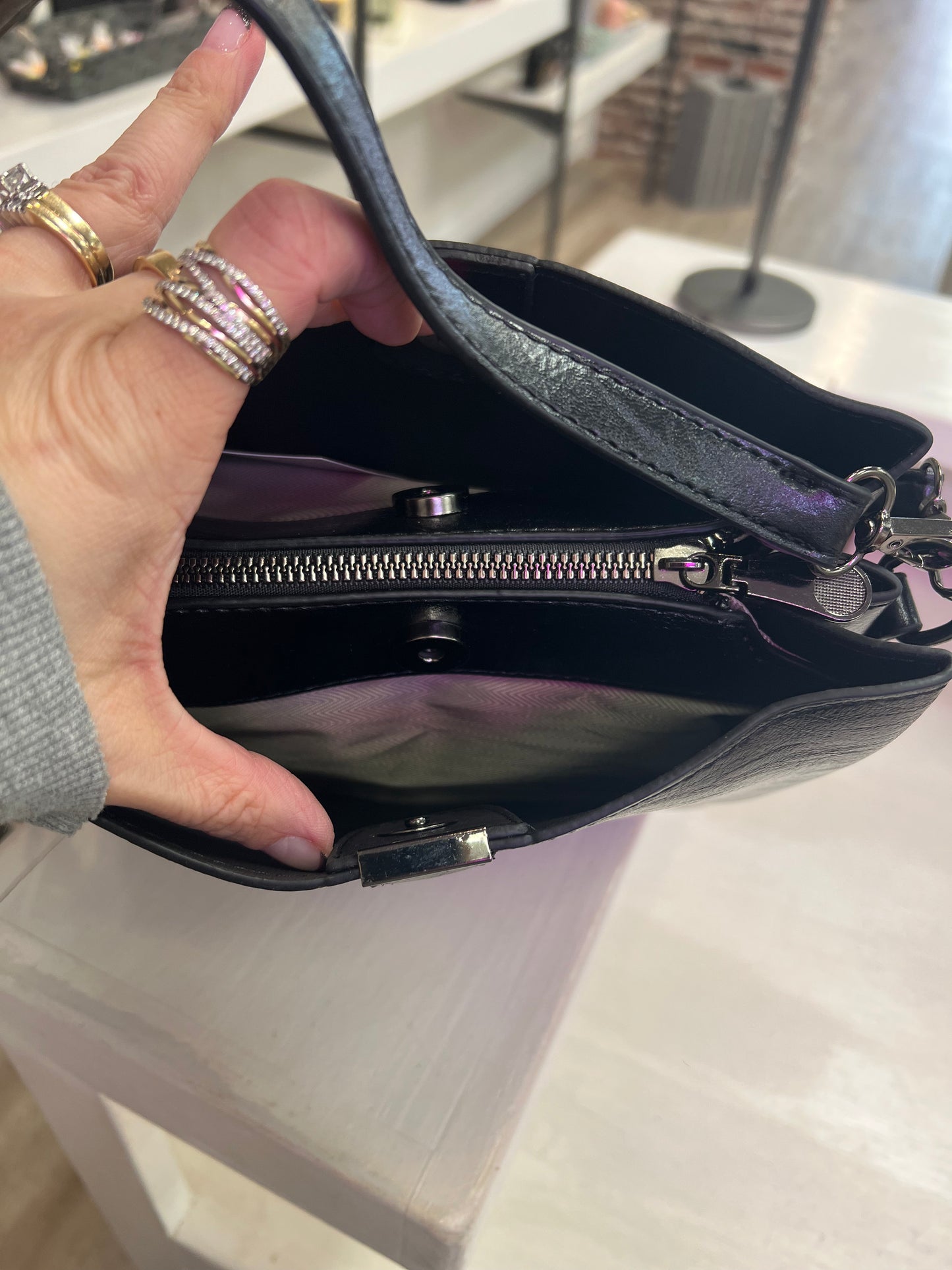 Vegan Leather Bucket Shoulder Bag in Black, Camel and Stone