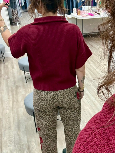 The Luxe Half-Zip Knit Sweater in Burgundy
