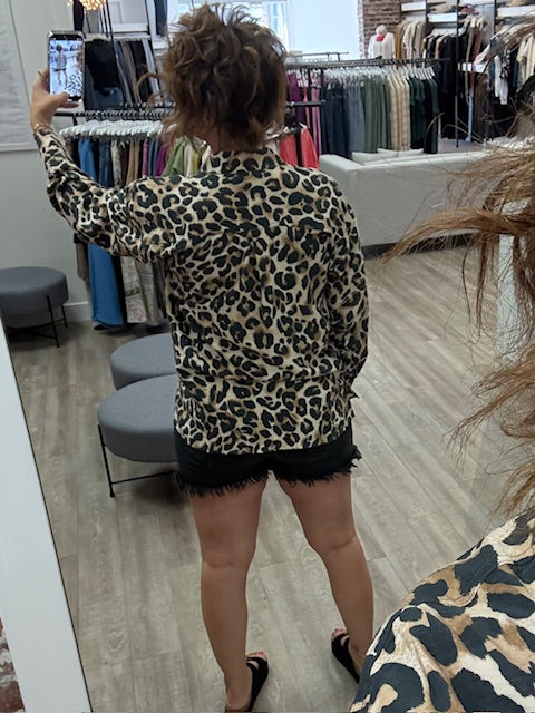 Animal Print Button Down Shirt in Almond