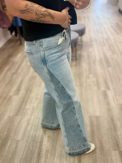 Carlise Mid Rise Colour Block Wide Leg Jeans