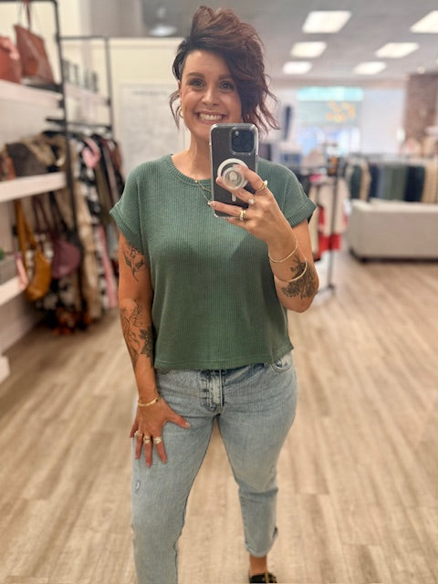 Short Sleeve Crew Neck Sweater in Ash Jade