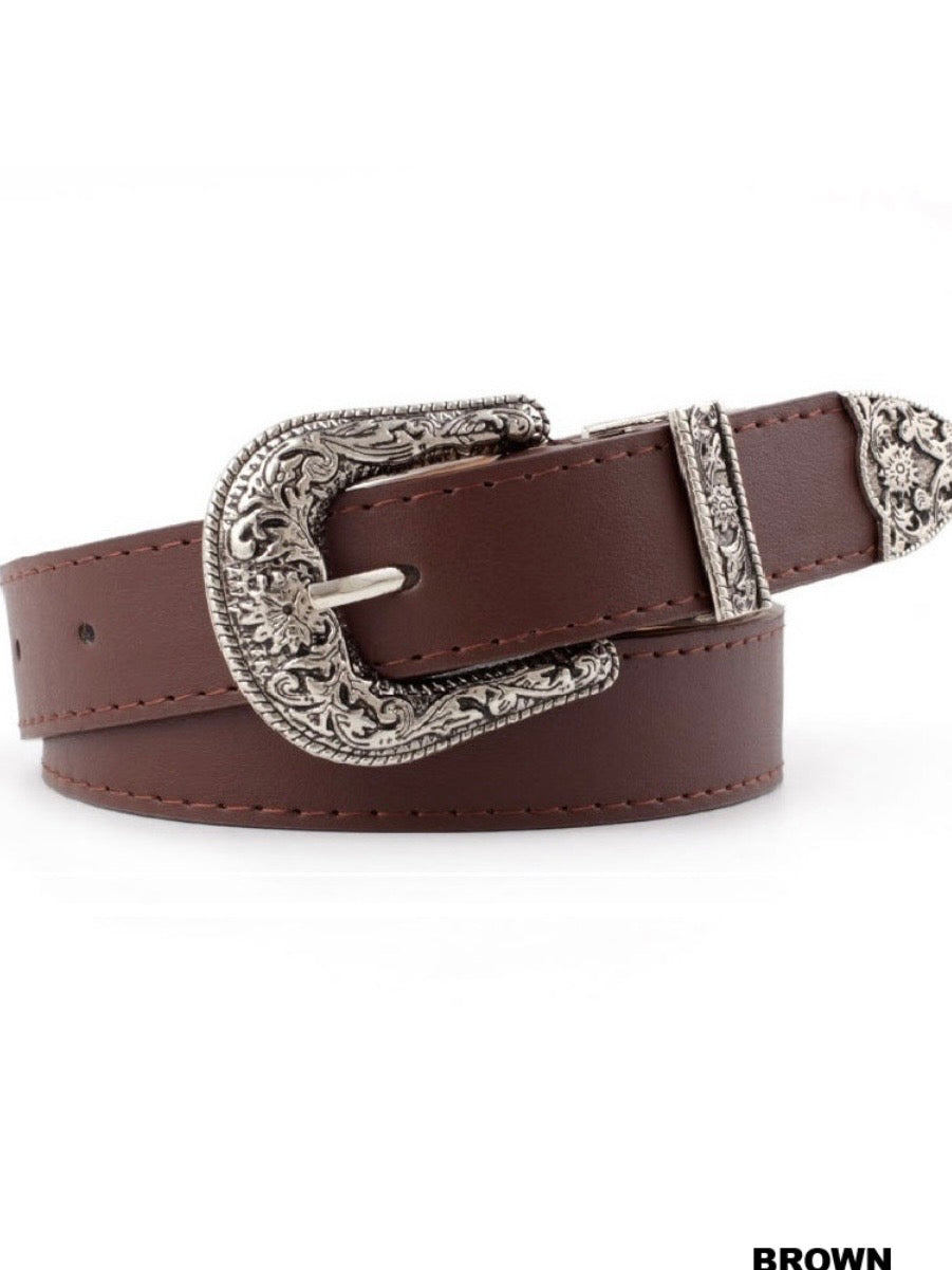 Western Buckle Belt in Brown and Black