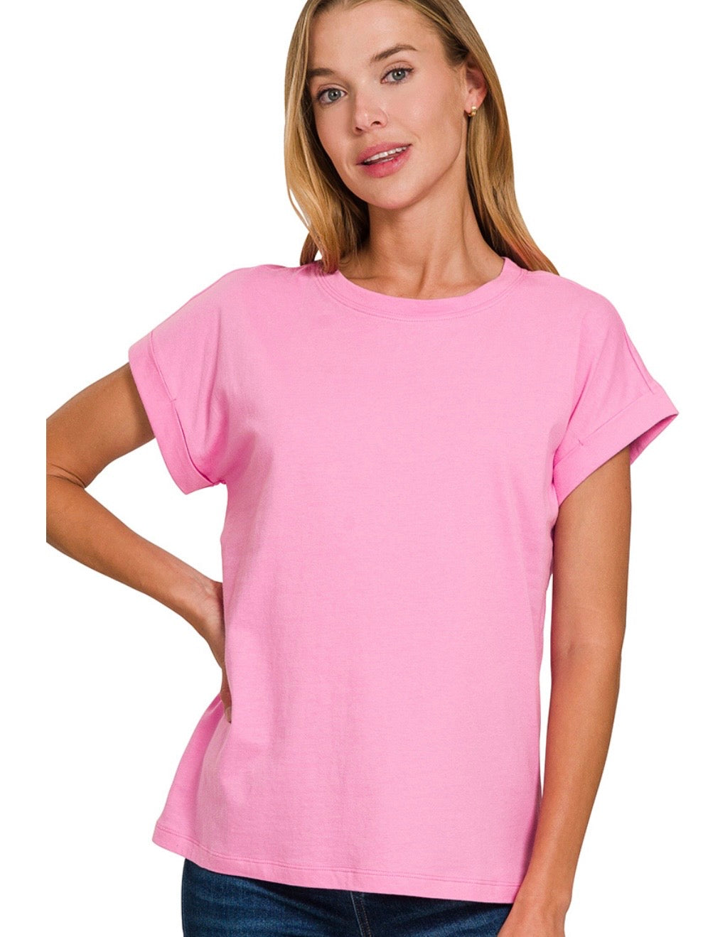 Rocky Rolled Up Sleeve in Candy Pink