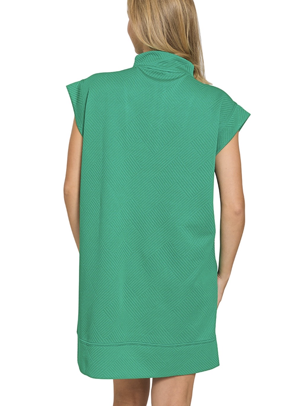 Textured Quarter Zipper Dress in Kelly Green